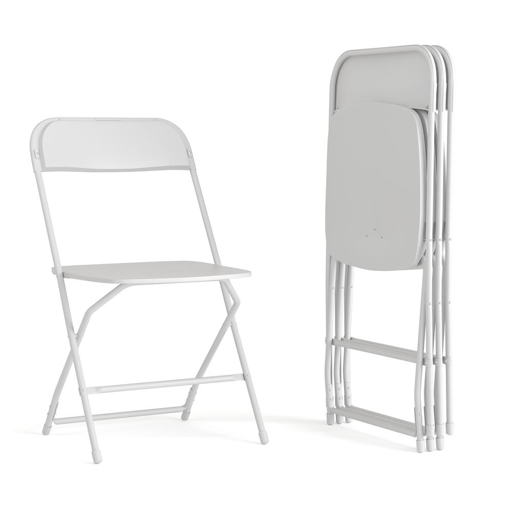 Set of four Start2Finish large plastic folding chairs for commercial use, featuring sturdy design and versatile seating for big and tall users.