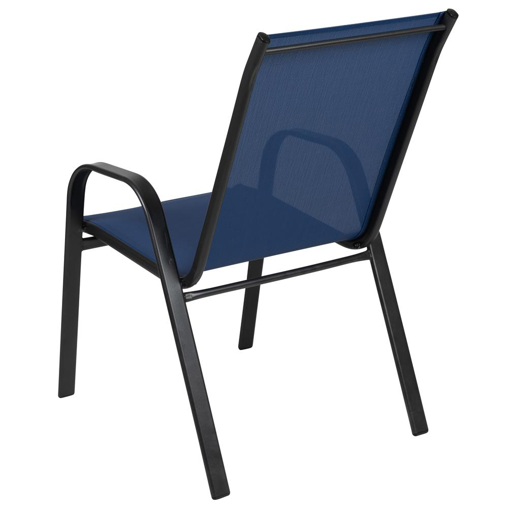 Set of 4 Start2Finish sling patio chairs with black frames and fabric seats, designed for outdoor restaurant and residential spaces.