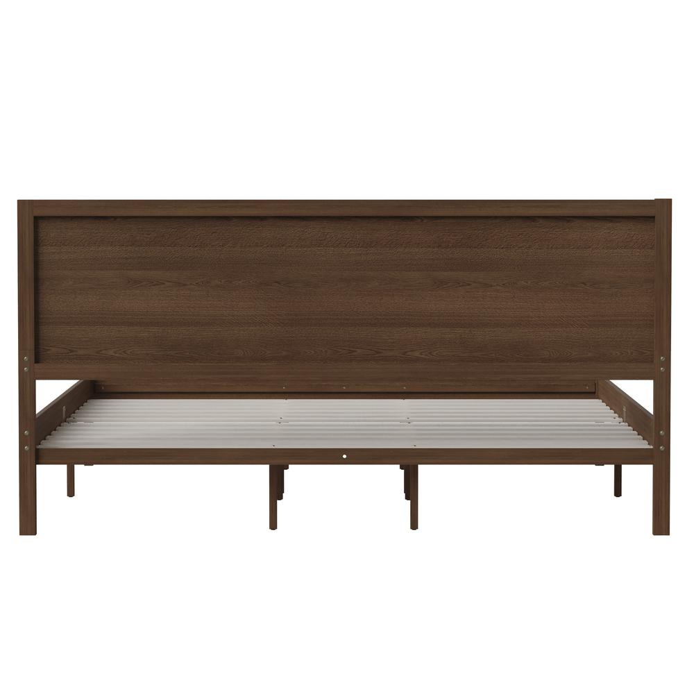 Modern King size wooden platform bed with headboard from Start2Finish, showcasing a sleek design and sturdy wooden frame.