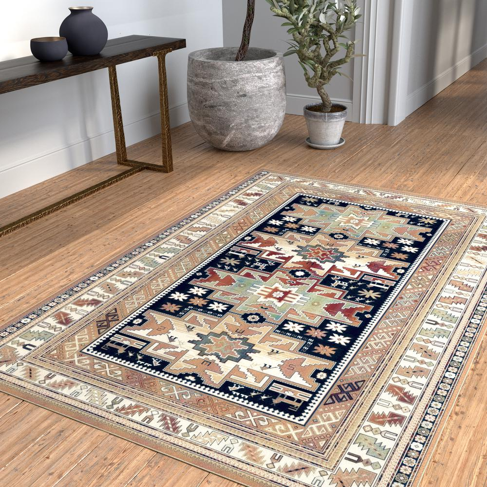 Start2Finish Sonoma Gypsy Rust, Black, Ivory, Aqua viscose area rug, 7&