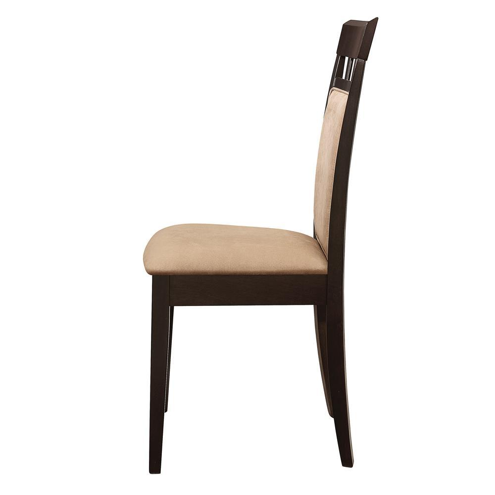 Pair of Gabriel closed back dining side chairs in cappuccino finish, stylish and comfortable for kitchen or dining room.