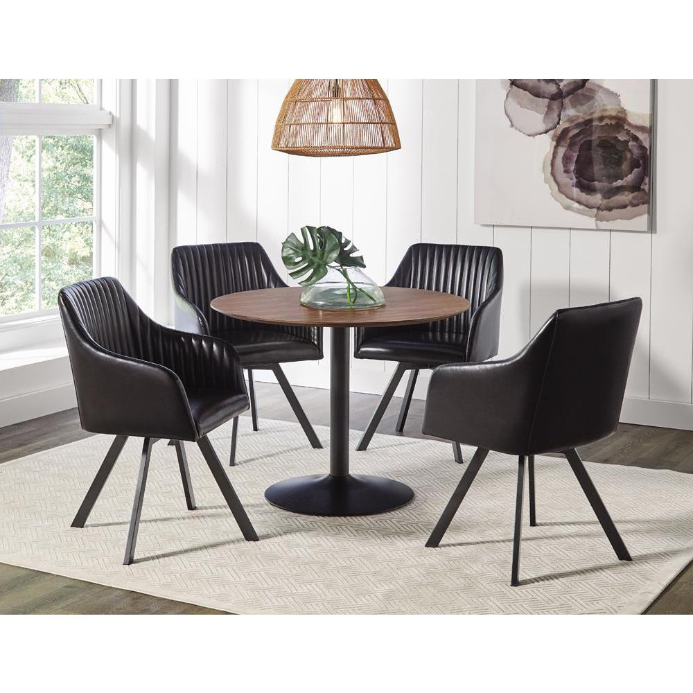 Start2Finish Arika black leatherette swivel dining arm chair with upholstered seat and back, featuring a modern design and sturdy base.