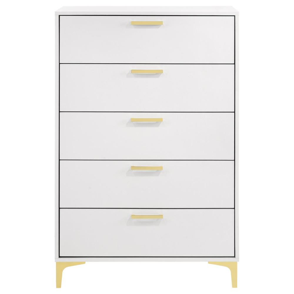 Start2Finish Kendall 5-drawer white bedroom chest with sleek handles and spacious storage drawers.