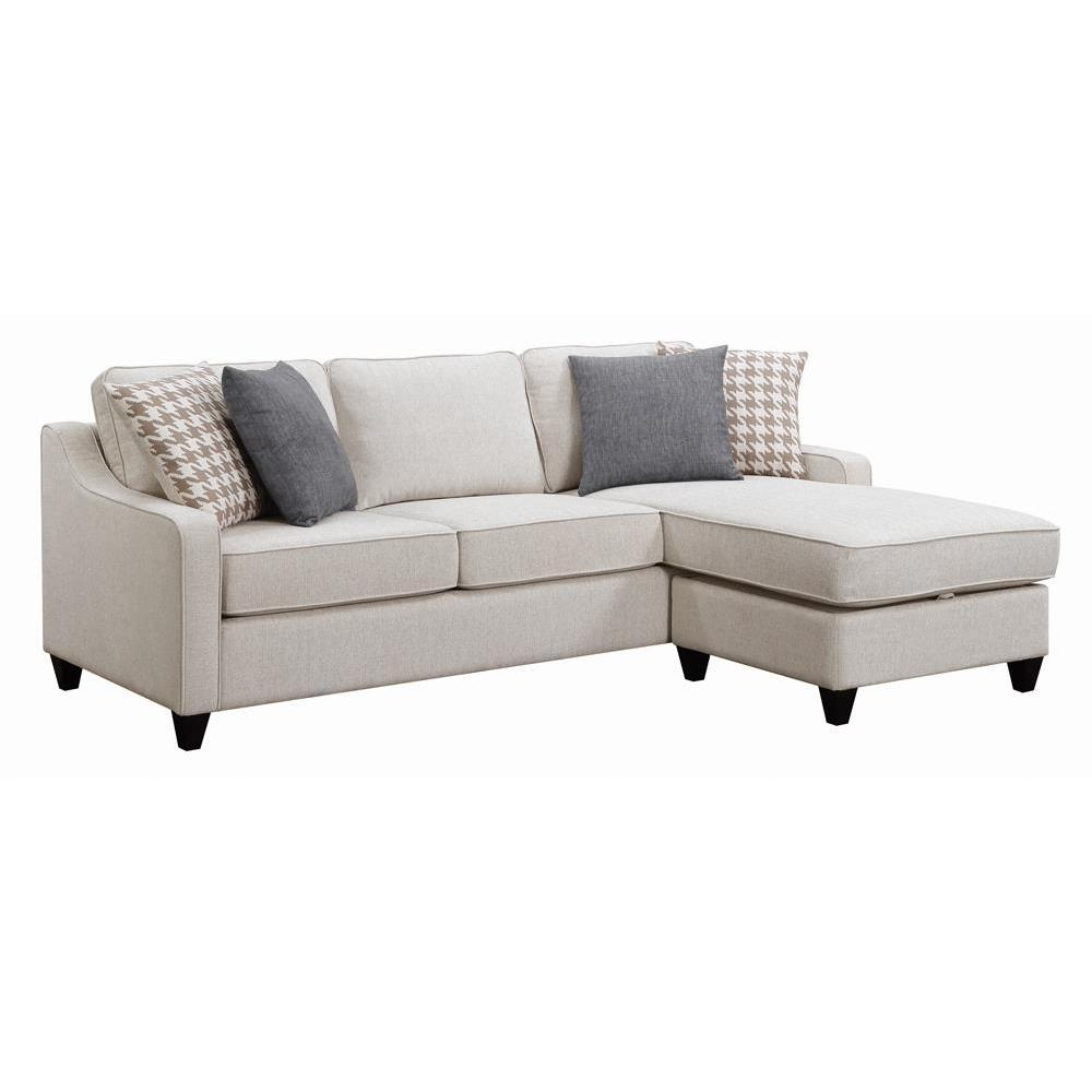Start2Finish Mcloughlin upholstered sloped arm sectional sofa in platinum fabric, showcasing plush cushions and modern design.