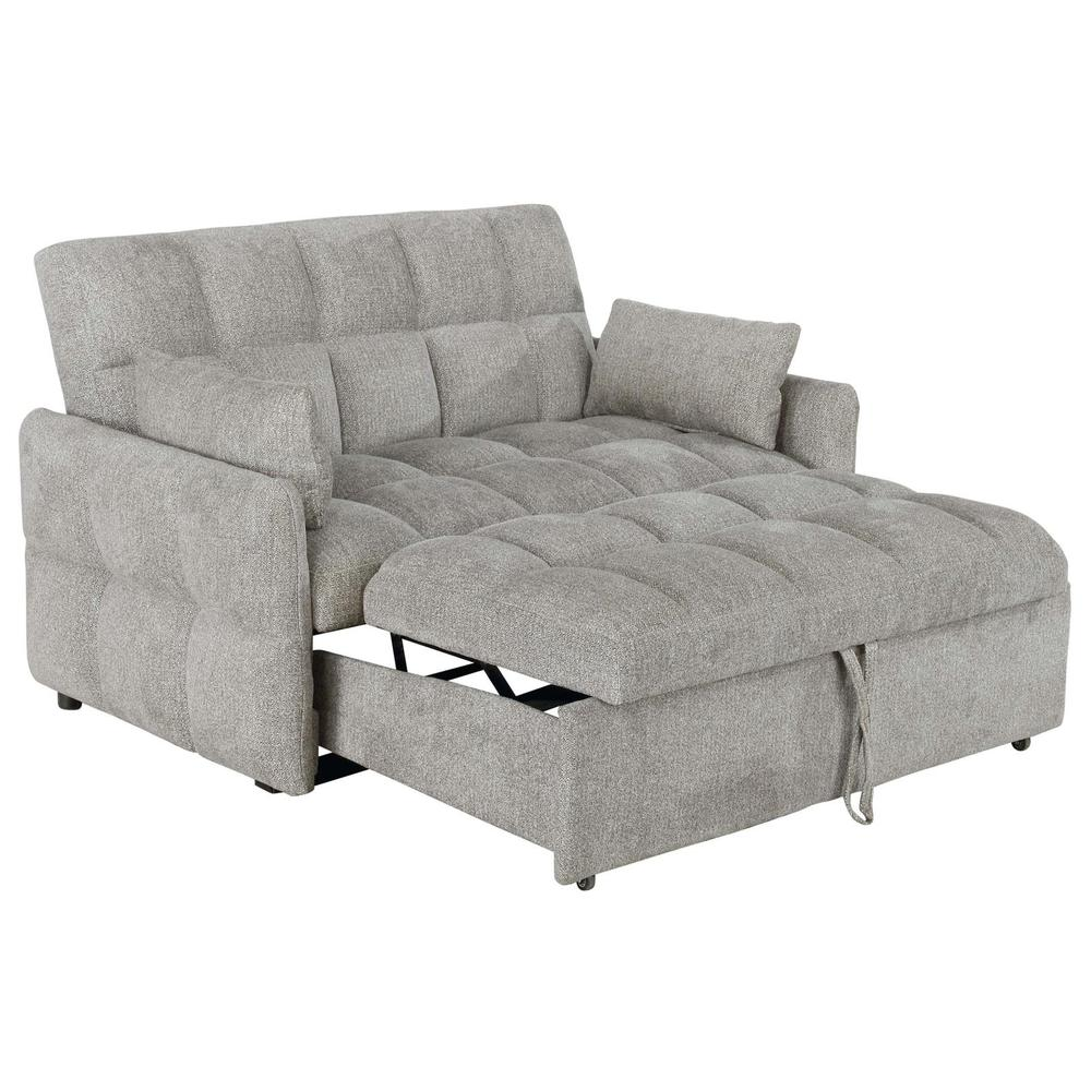 Start2Finish Cotswold upholstered convertible sleeper sofa bed in light grey, showing the sofa with its plush fabric and fold-out bed feature.