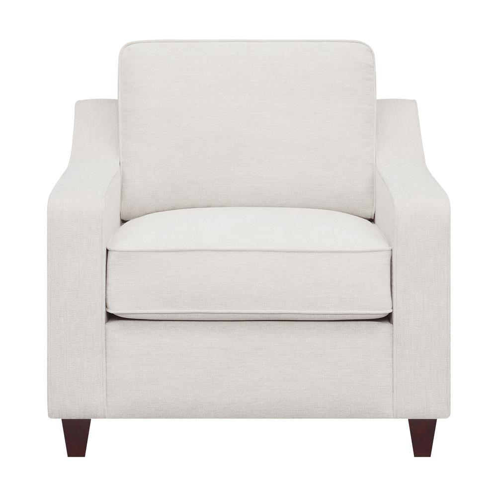 Beige Christine upholstered sloped arm accent chair from Start2Finish, featuring plush fabric and modern furniture design.