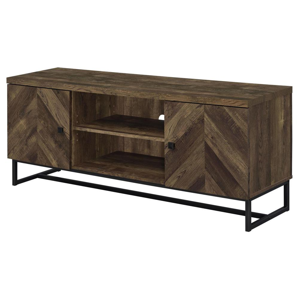 Rustic oak Myles 2-door engineered wood TV stand by Start2Finish, featuring a 60-inch wide, modern furniture design with storage compartments.