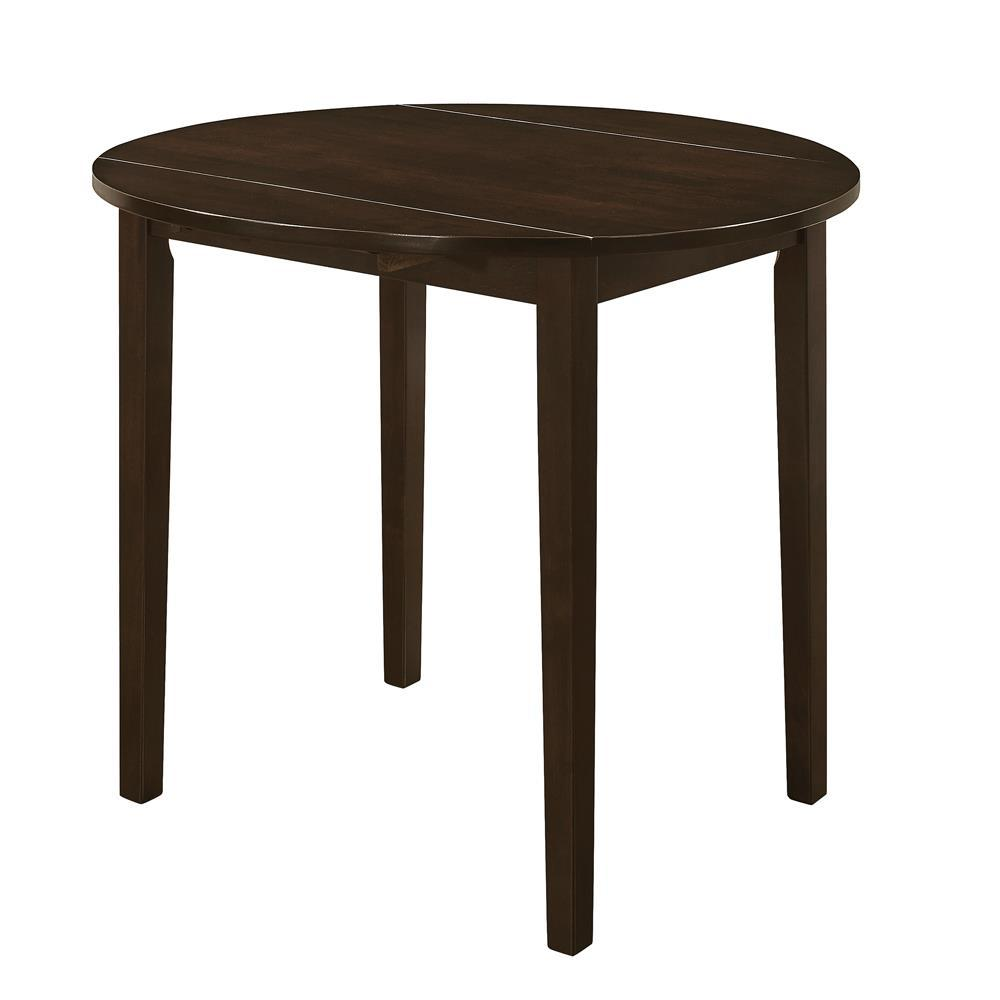 Start2Finish Bucknell 3-piece round drop leaf dining table set in cappuccino with matching chairs and table in a modern furniture design.