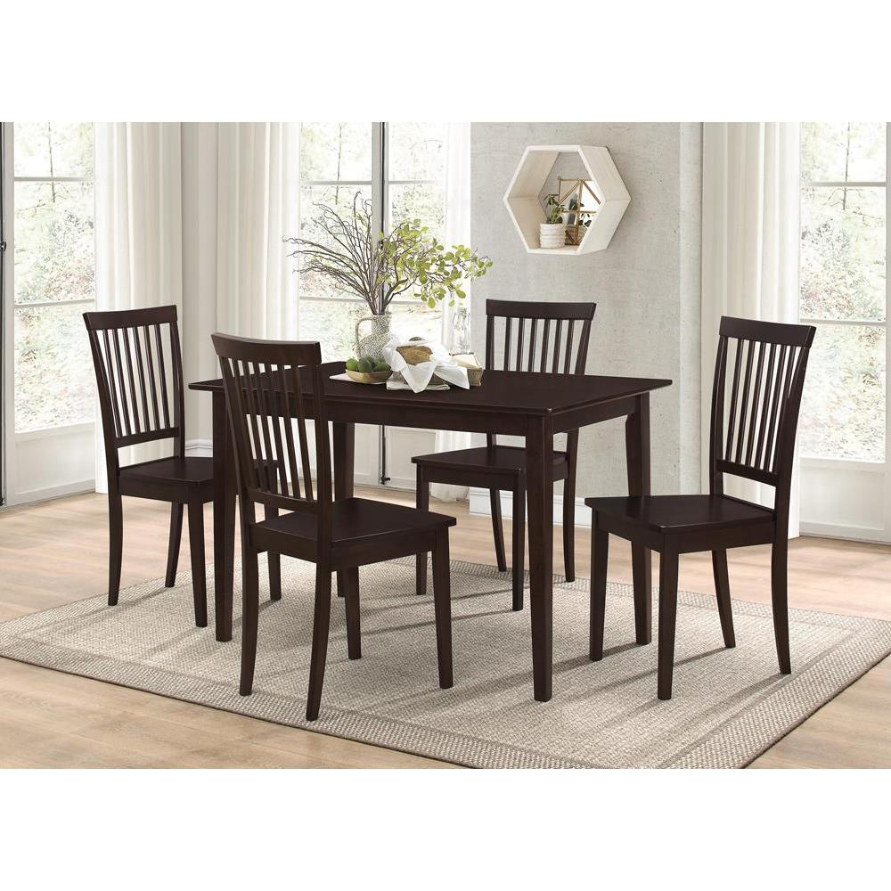 Start2Finish Gomez 5-piece rectangular dining table set in cappuccino finish, featuring a sleek modern design and sturdy construction.