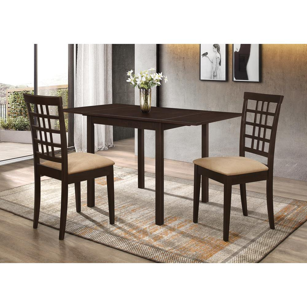 Start2Finish Kelso 3-piece drop leaf dining table set in cappuccino and tan with wood finish and sturdy legs.