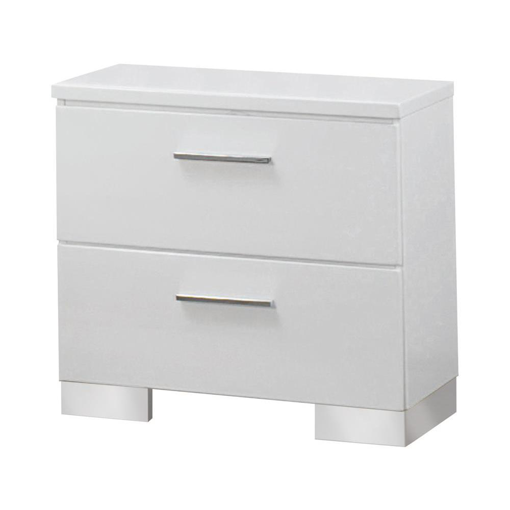 White high gloss Felicity 2-drawer nightstand by Start2Finish with sleek modern design and smooth drawer fronts.