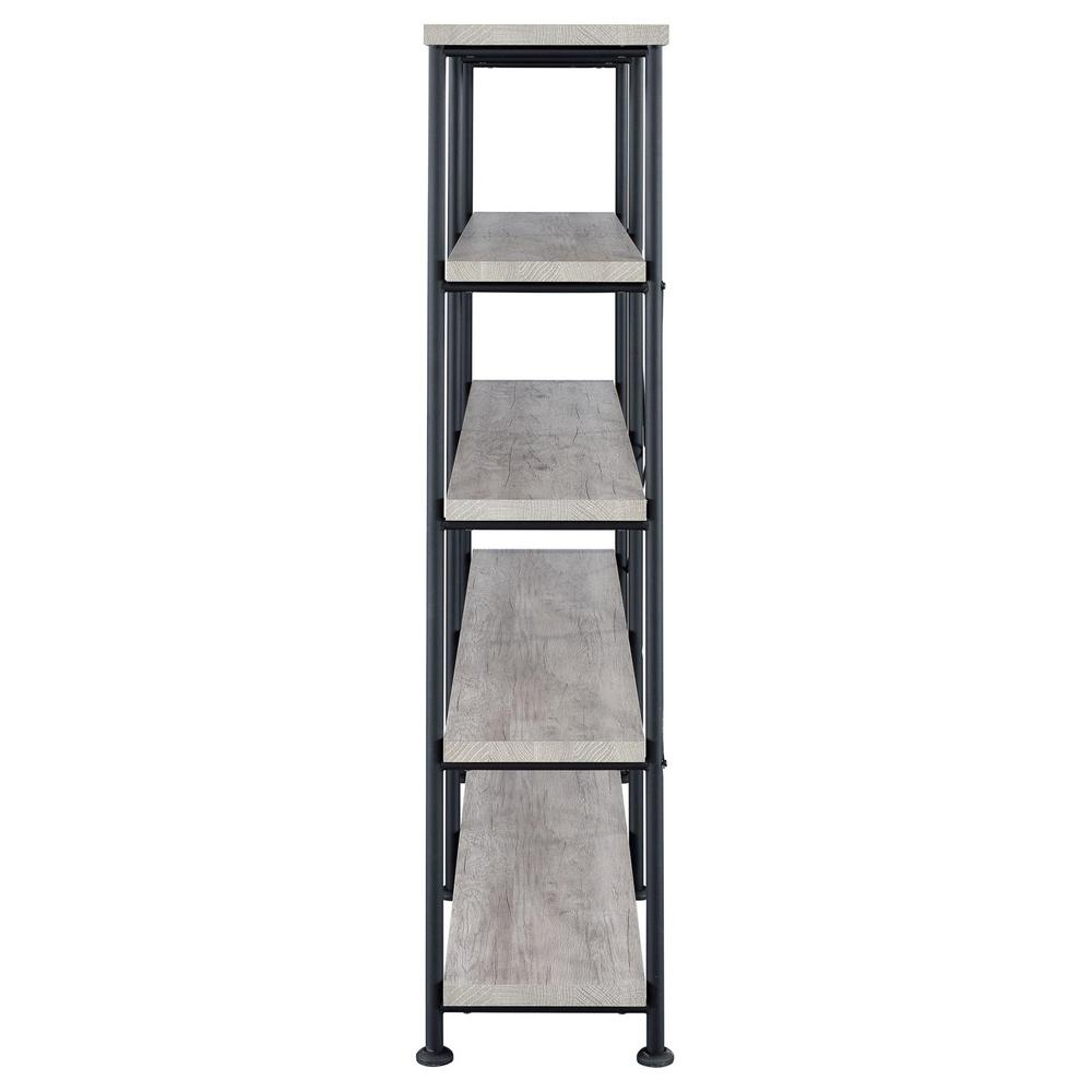 Grey Driftwood Analiese 63-inch 4-shelf double bookshelf by Start2Finish with sturdy wood shelves and modern design.