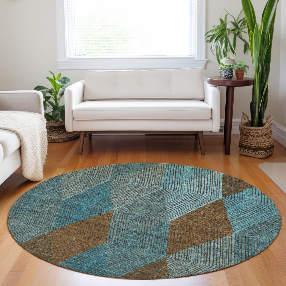 Start2Finish Chantille ACN962 teal 8x8 rug showing soft textured fabric and vibrant teal color on a neutral floor.
