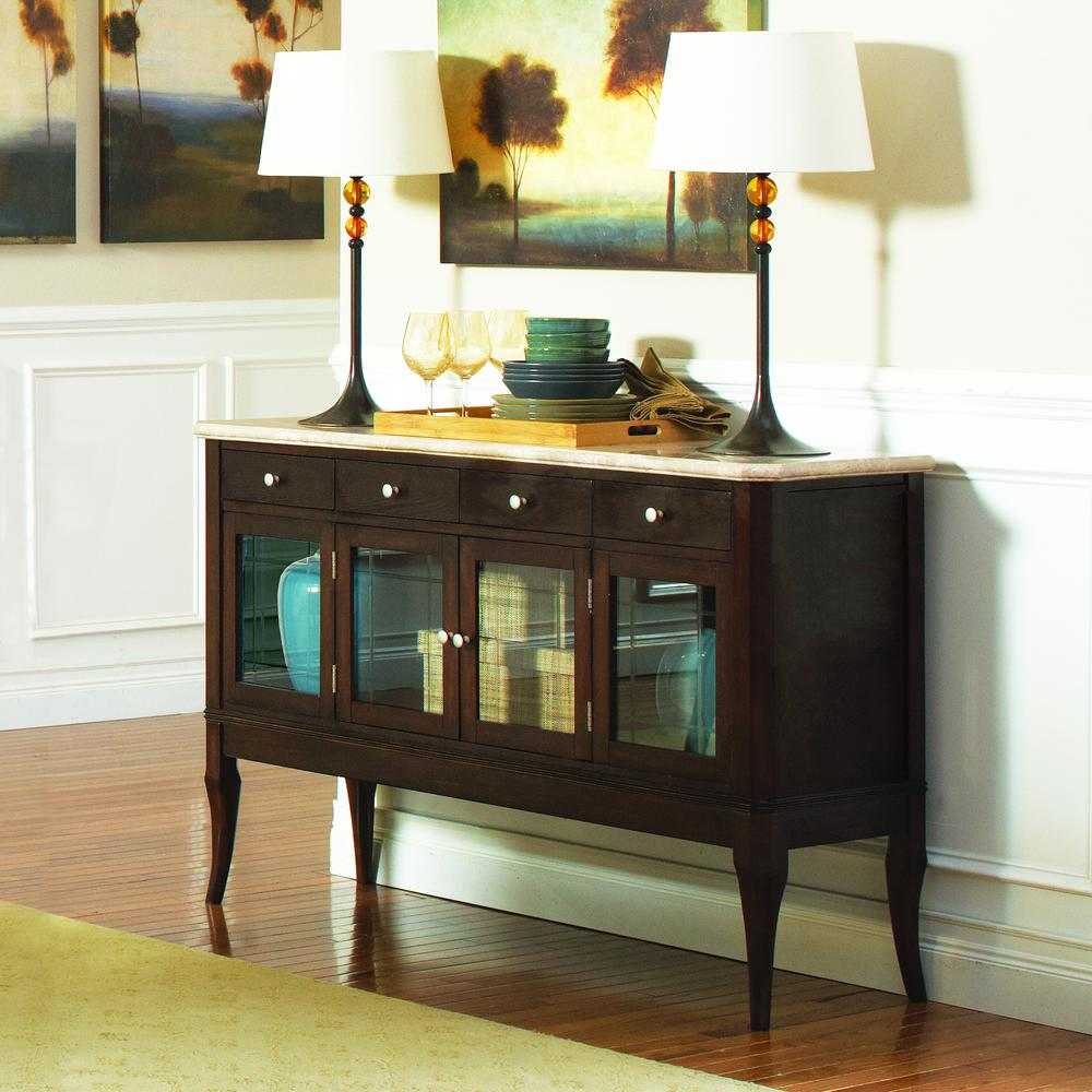Marseille marble top sideboard by Start2Finish featuring a sleek wooden body and a polished marble surface.