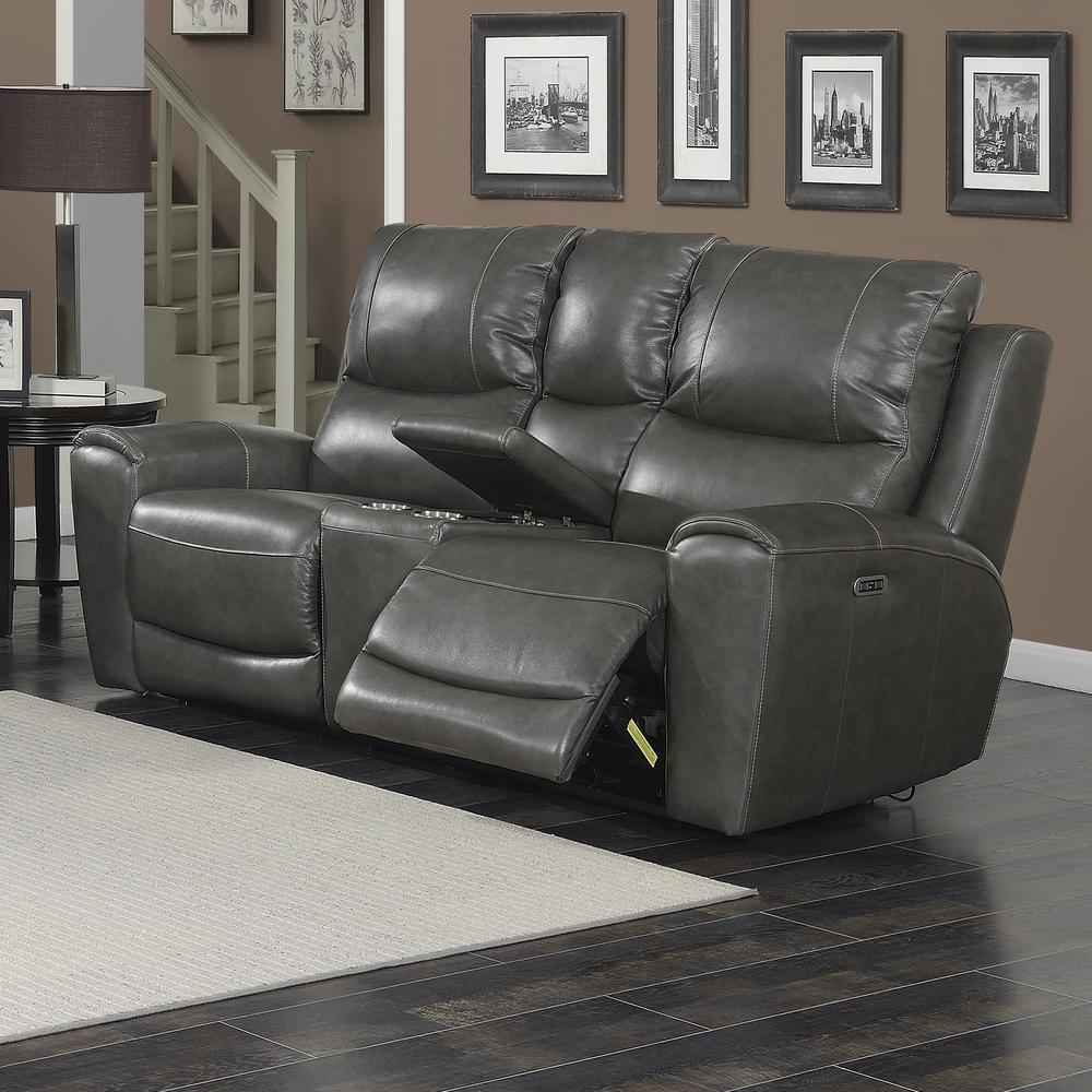 Start2Finish Laurel Pwr-Pwr Console Loveseat with plush fabric, armrests, and built-in console for comfortable seating.