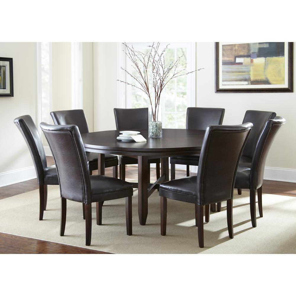Start2Finish Hartford 72-inch dining set with nine brown chairs, wooden table and elegant dining room furniture.