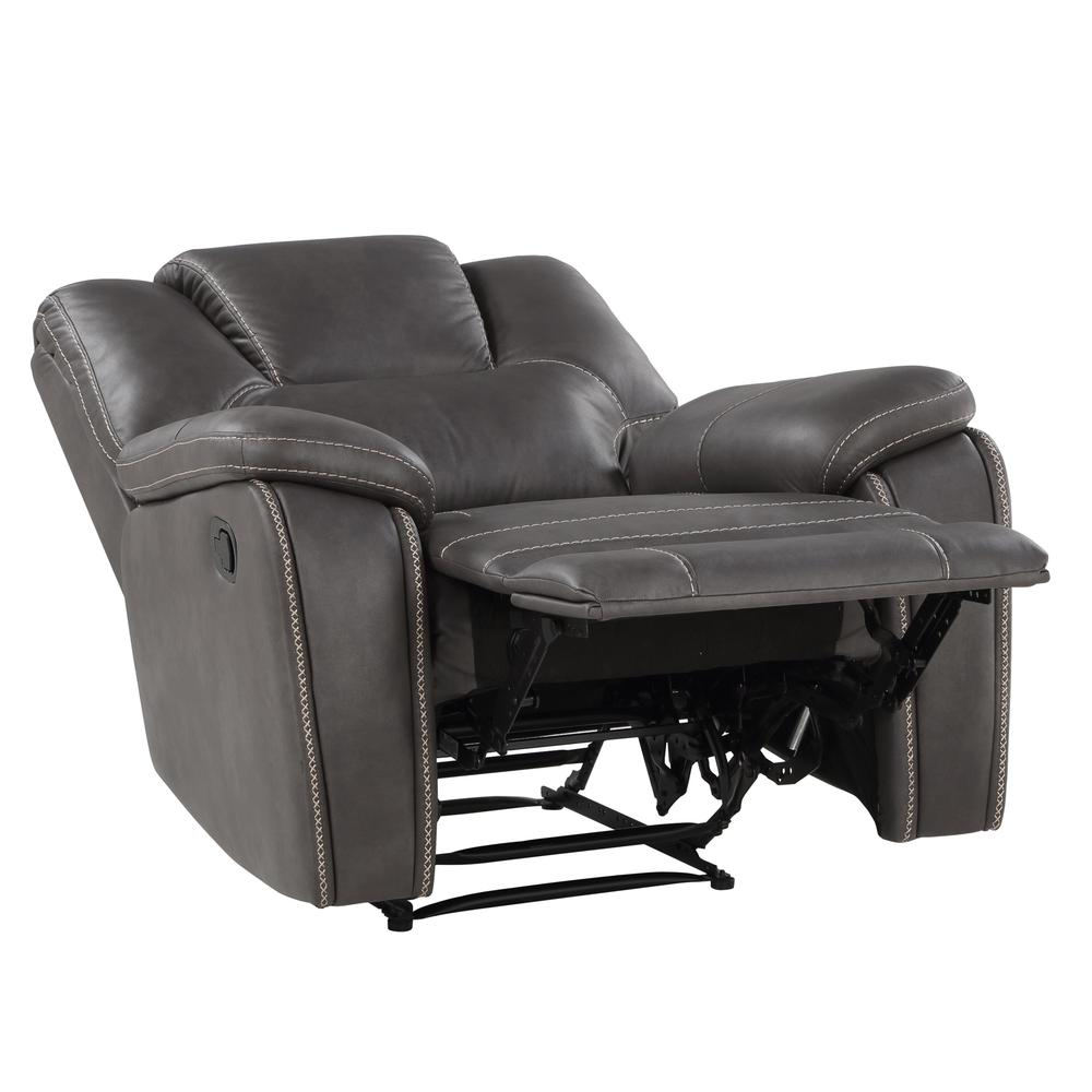 Katrine manual recliner chair by Start2Finish in charcoal fabric, showing plush cushioned armrests and a comfortable seating position.