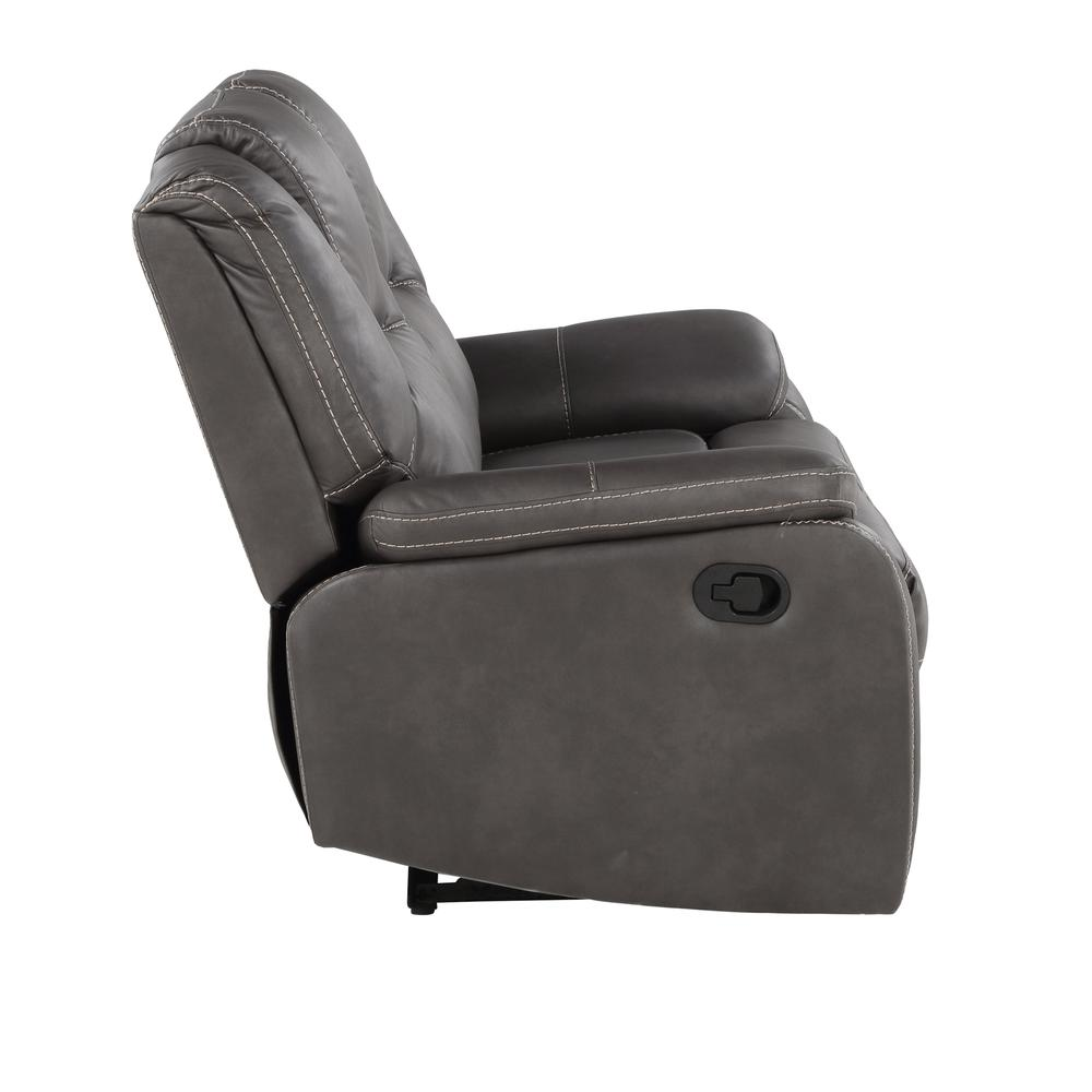 Katrine Charcoal Manual Loveseat by Start2Finish with plush fabric, cushioned backrest and armrests, ideal for cozy living spaces.
