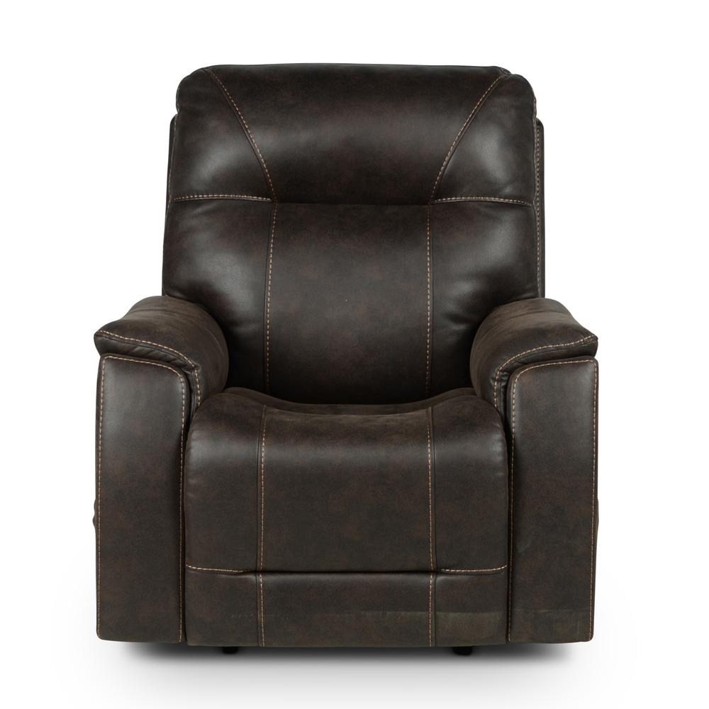 Start2Finish Lexington Power Media Recliner in dark upholstery, featuring padded armrests and built-in control panel for comfort.