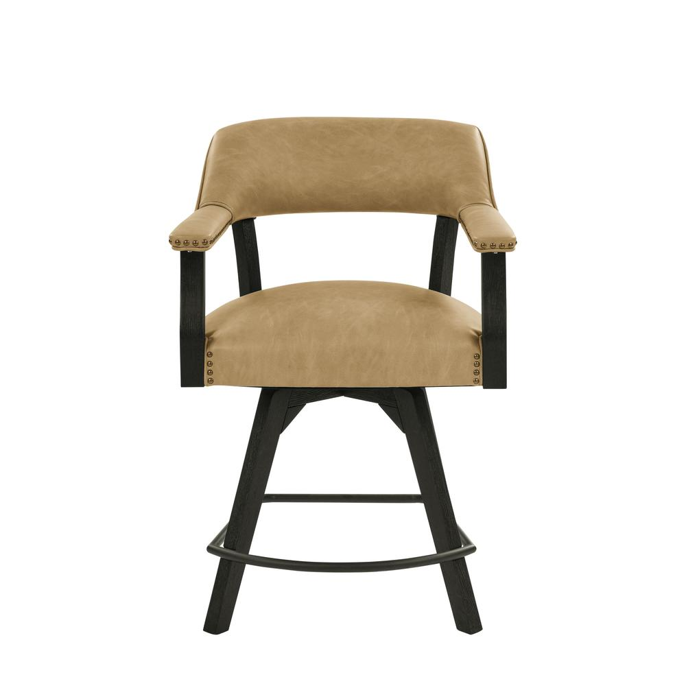 Start2Finish Rylie 24-inch black counter captains chair with sand vegan leather upholstery and sleek black finish.