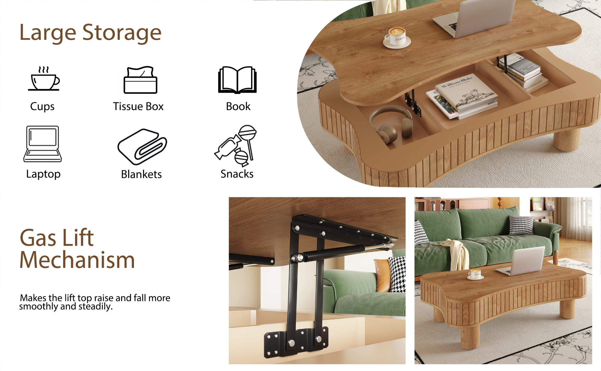 Light brown and black MDF and metal coffee table with lift-top storage, ideal for living room furniture by Start2Finish
