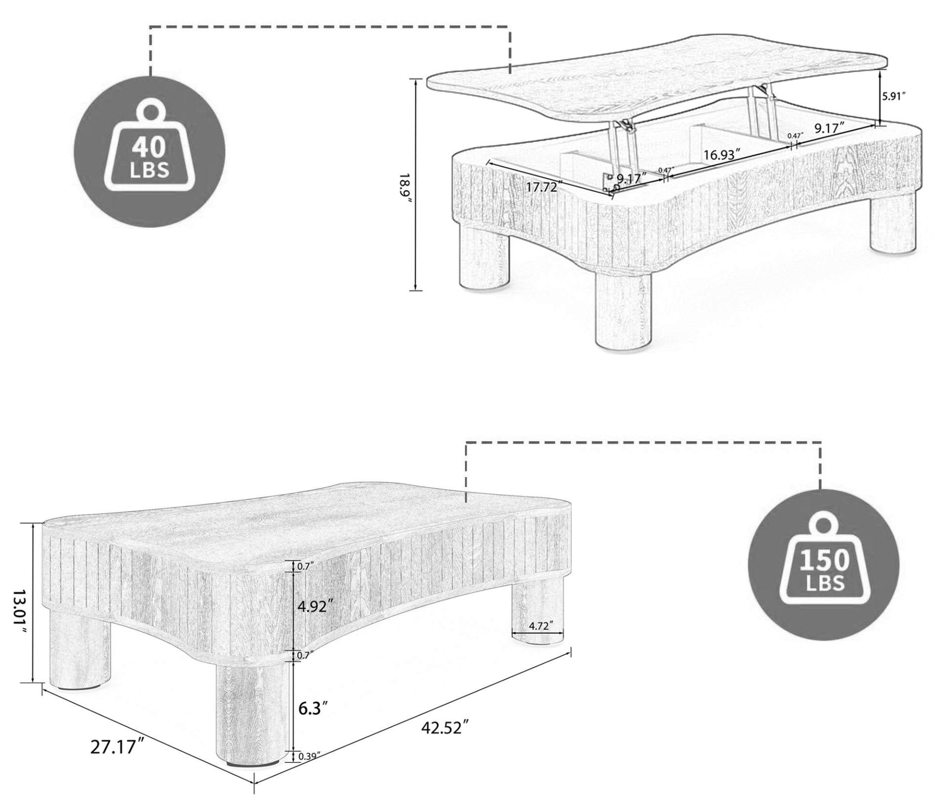 Light brown MDF and black metal coffee table with lift-top storage, ideal for living room furniture by Start2Finish