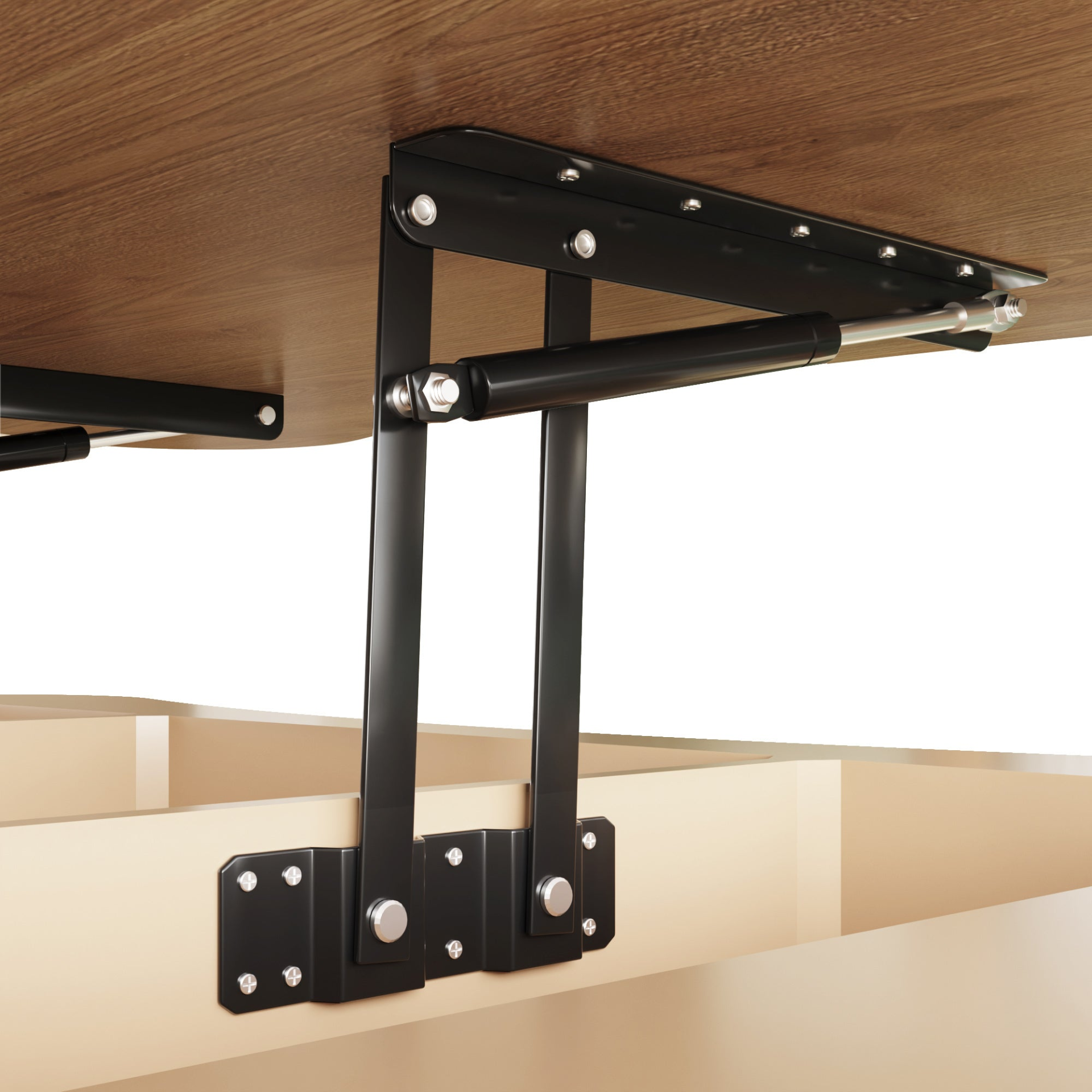 Light brown MDF and black metal coffee table with lift-top storage for living room, modern furniture by Start2Finish