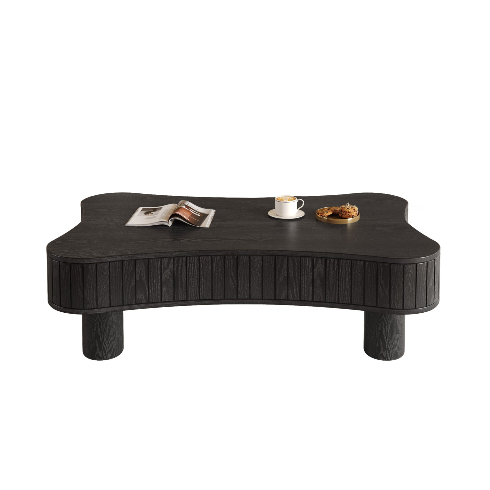 Light brown MDF and black metal coffee table with lift-top storage, modern furniture piece for living room use.