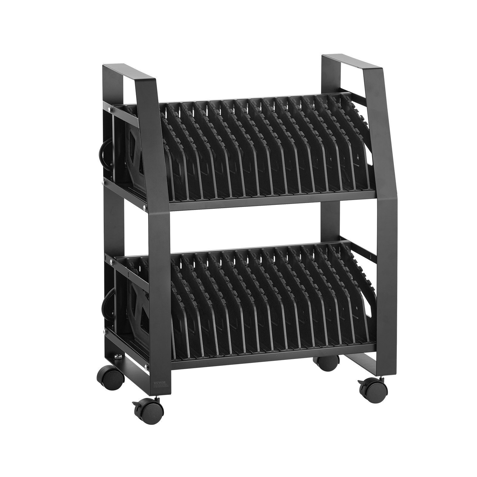 Start2Finish VEVOR laptop charging cart with wheels, open design for tablets and laptops up to 15.6 inches, ideal for office and classroom use.