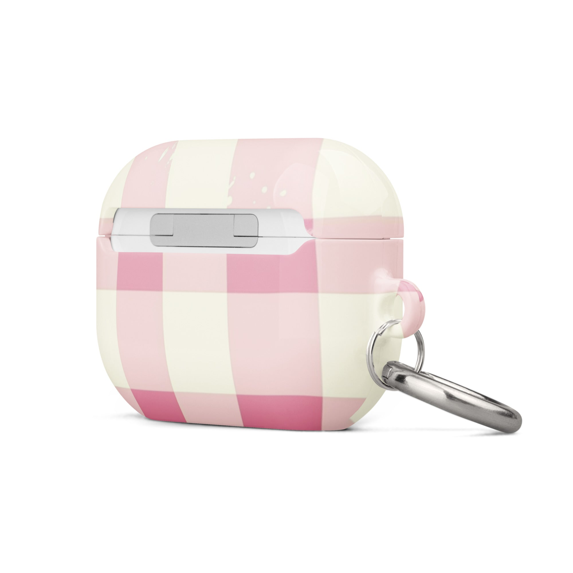 Pink checkered AirPods case by Start2Finish, soft silicone cover with stylish pattern for Apple wireless earbuds.