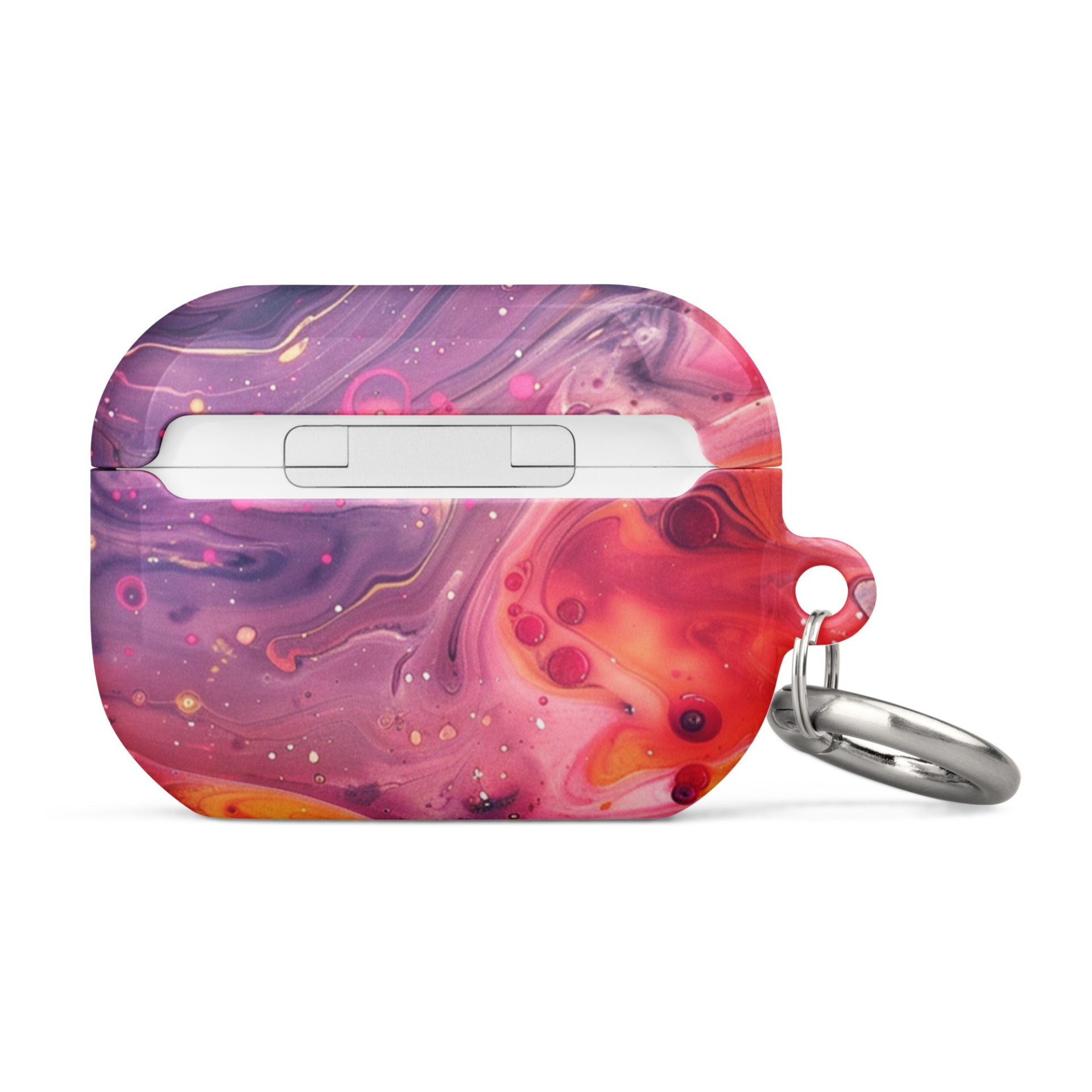Colorful rainbow swirl case for AirPods by Start2Finish, showcasing vibrant design and snug fit for wireless earbuds.