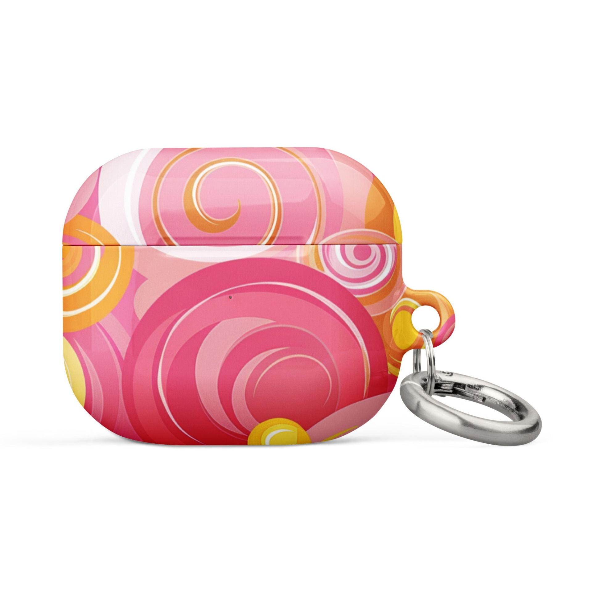 Pink and yellow Start2Finish AirPods case for electronics, featuring a colorful protective cover with a smooth finish.