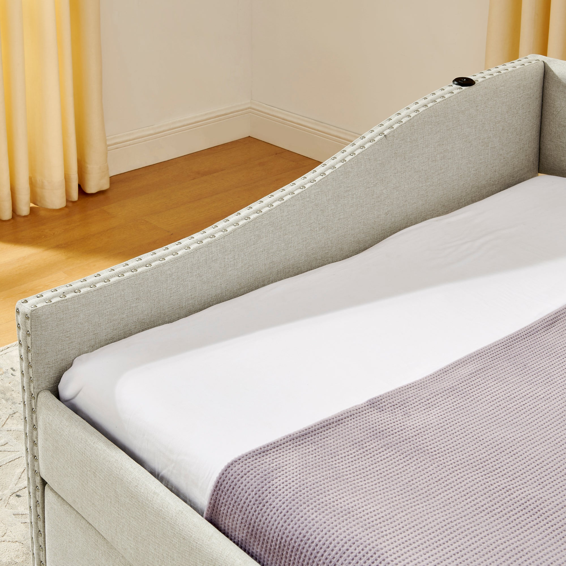 Solid wood and metal bed frame by Start2Finish, suitable for bedroom and guest room furnishing, shown in a modern bedroom setting.