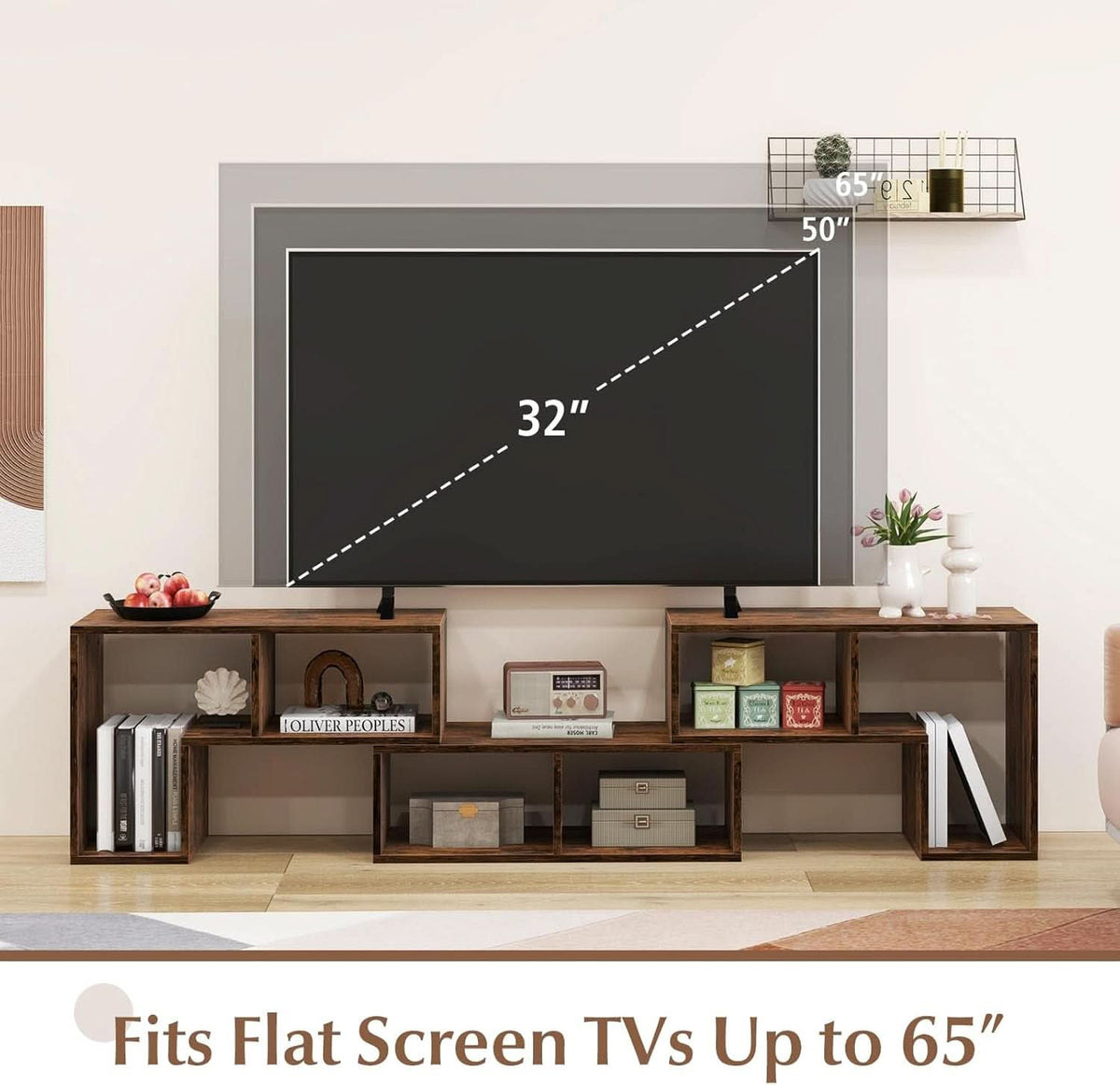 Deformable 3-Piece TV Stand Brown Finish 50-65 Inch