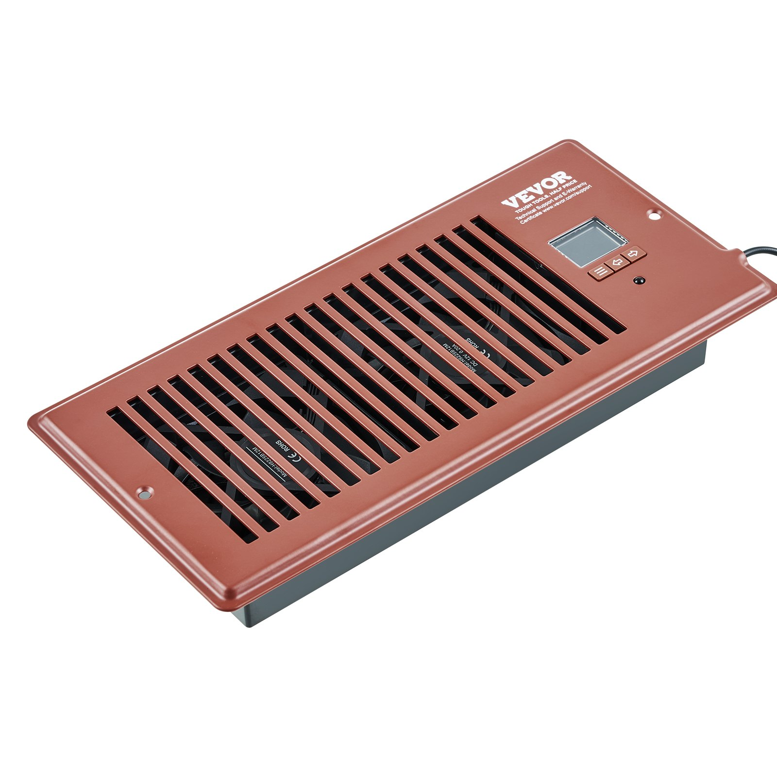 Start2Finish VEVOR register booster fan in brown with remote control, thermostat, and adjustable speed for heating and cooling vents.