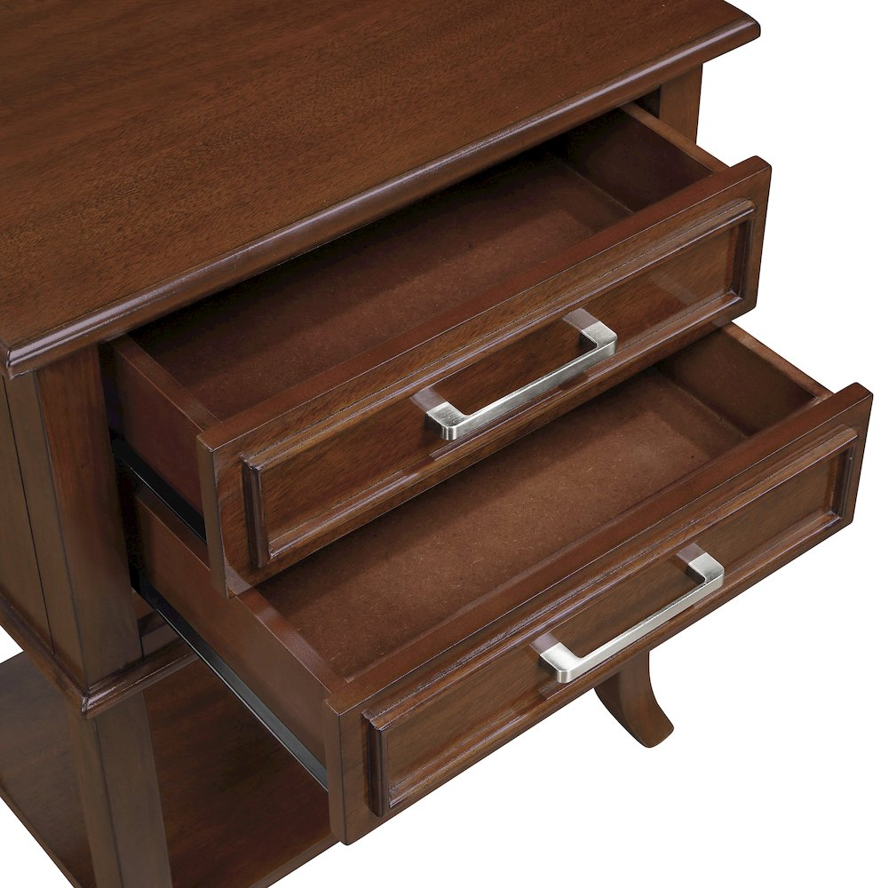 Start2Finish Sydney 2-drawer entryway hall table with shelf, showcasing wooden surface, drawers, and lower storage shelf.