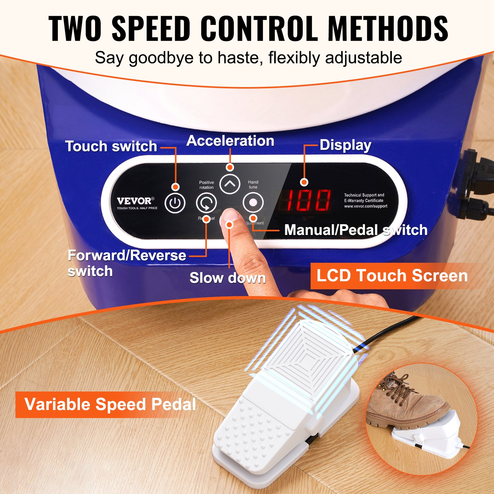 Start2Finish VEVOR 11-inch electric pottery wheel with foot pedal, LCD touch screen, ceramic shaping tools, blue, 450W motor.