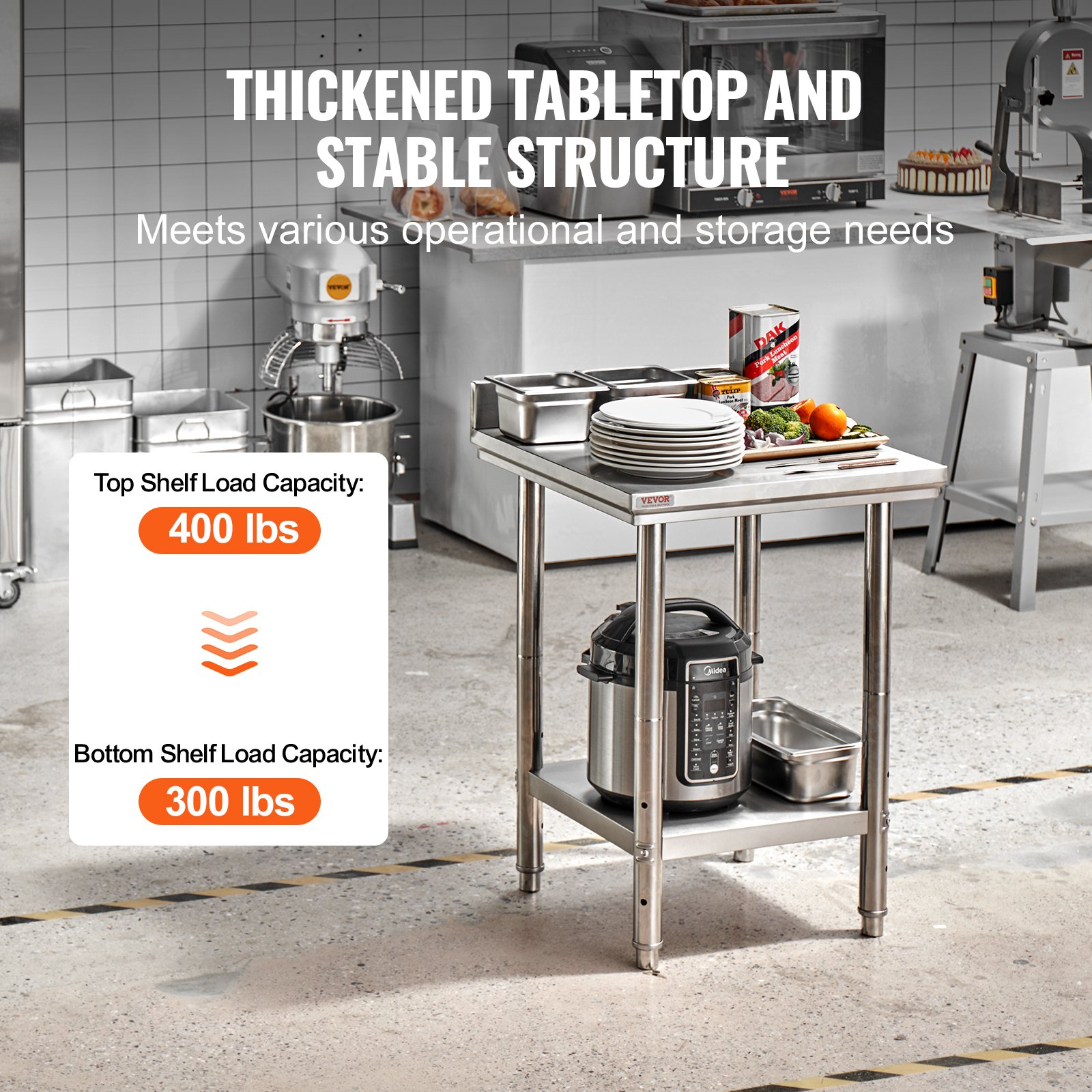 Start2Finish stainless steel work table with adjustable height, commercial food prep surface, ideal for restaurant or home kitchens.