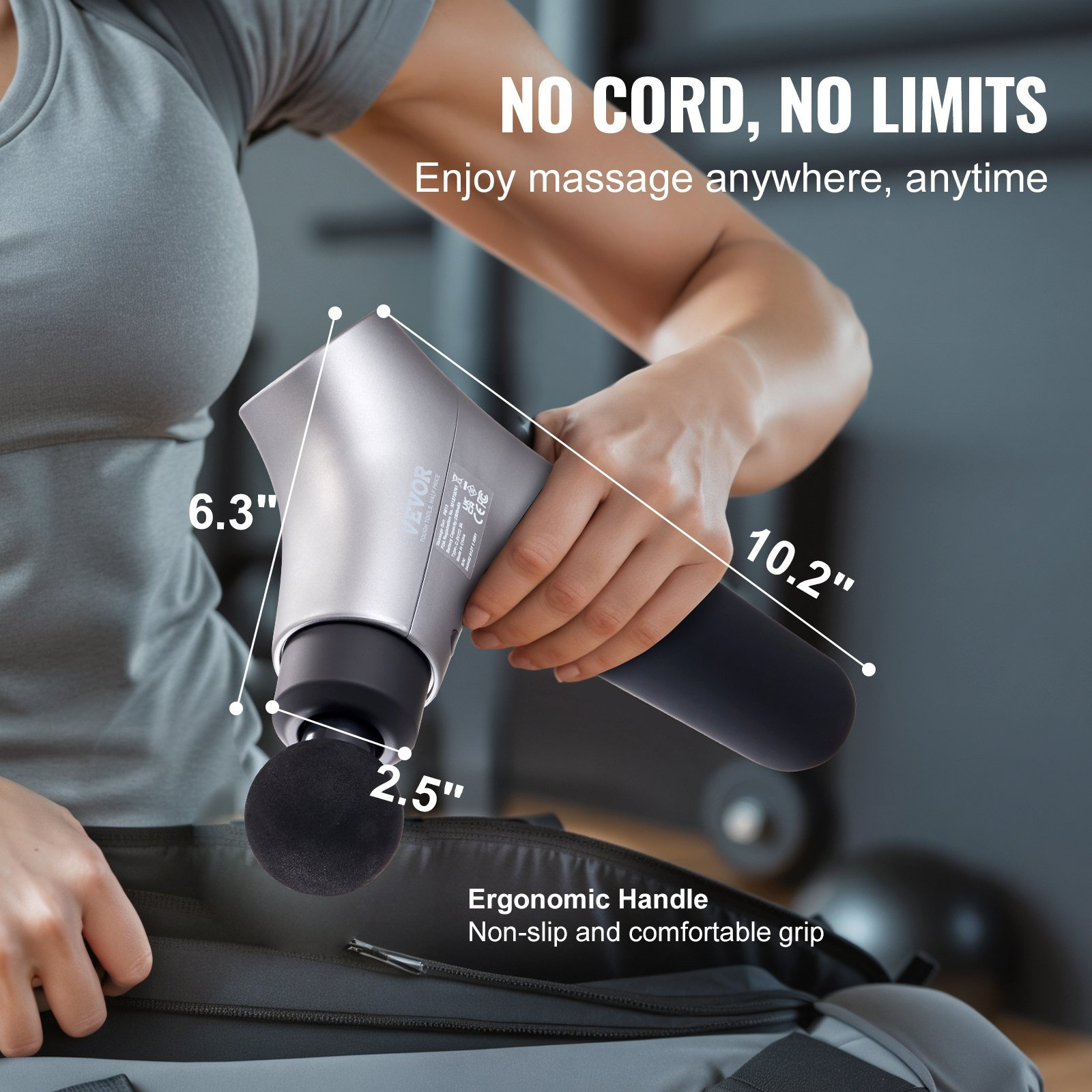 Start2Finish VEVOR massage gun with 6 speeds, 4 massage heads, handheld design, and battery for deep tissue muscle relief.
