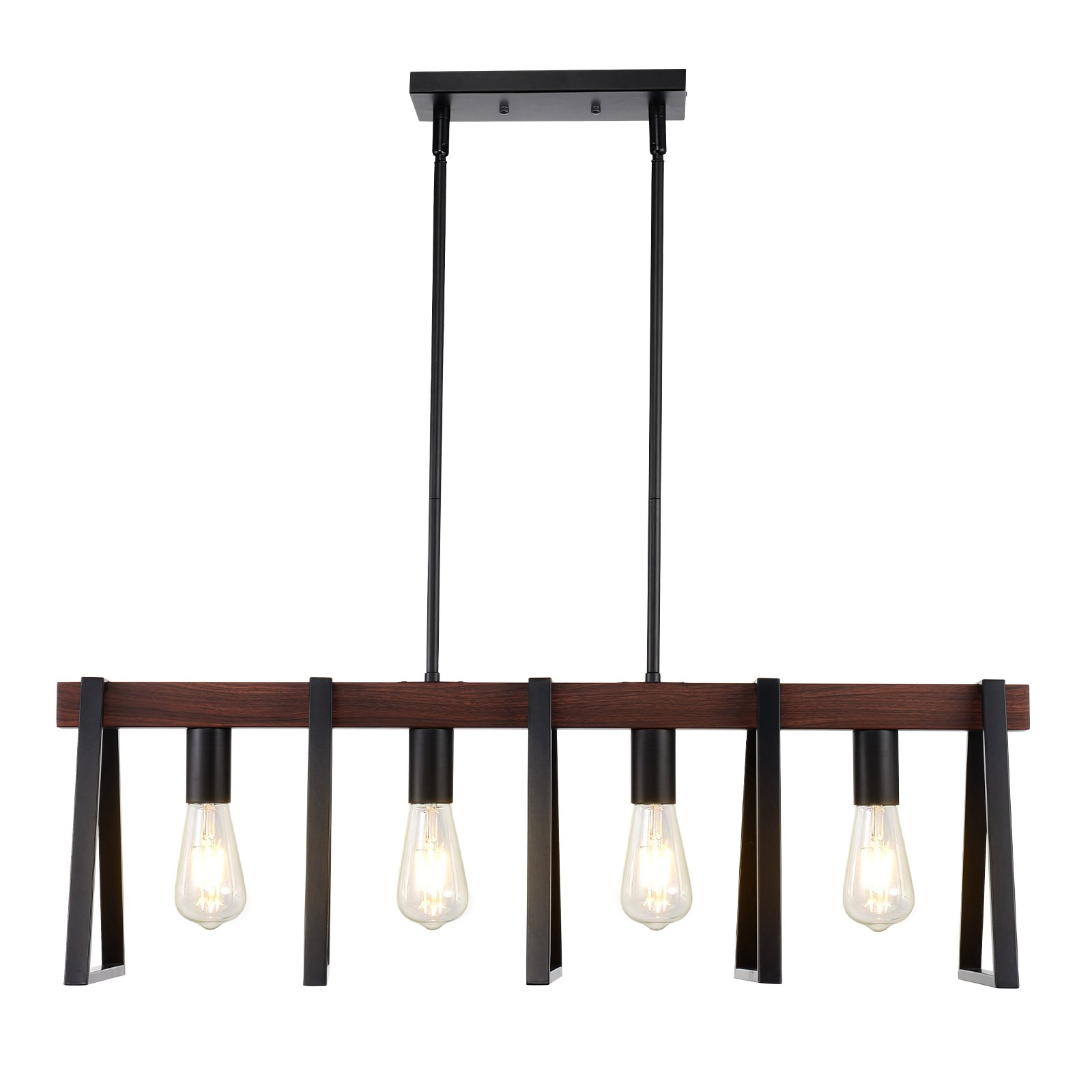 Start2Finish VEVOR 4-Light Kitchen Island Pendant Lights with adjustable rods, industrial metal frame, ideal for dining room decor