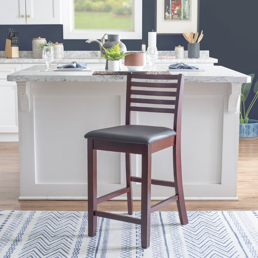 Start2Finish Triena 24-inch ladder counter stool with wooden seat and metal frame, ideal for kitchen or bar seating.