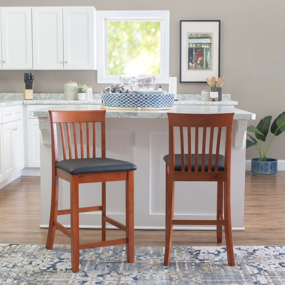 Start2Finish Triena 24-inch Craftsman counter stool with wooden seat and metal frame, ideal for kitchen or bar seating.