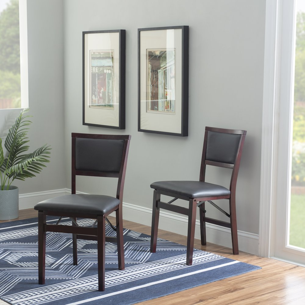 Set of two Start2Finish Kiera 18-inch pad back folding chairs with padded seats and sturdy metal frames.