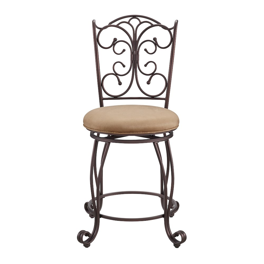 Start2Finish gathered back counter stool with 24-inch height, featuring a wooden seat and metal frame for modern kitchen seating.