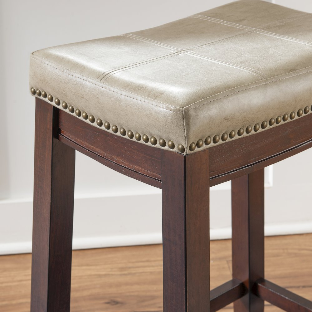 Start2Finish Claridge beige counter stool with wooden legs and upholstered seat, ideal for kitchen or bar area.