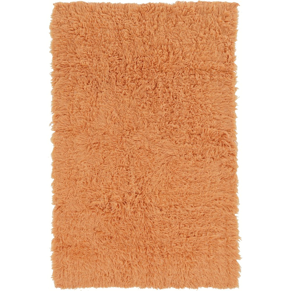Start2Finish Flokati 1400g Sherbet 5x8 rug with soft, plush texture in vibrant sherbet color on a neutral floor.