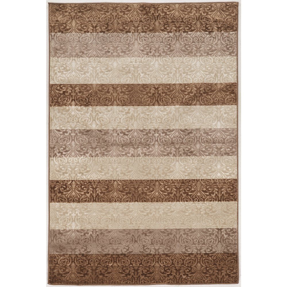 Start2Finish Evolution DamaskStripe beige and brown 5x7.6 rug with intricate damask and stripe pattern on soft woven fabric.