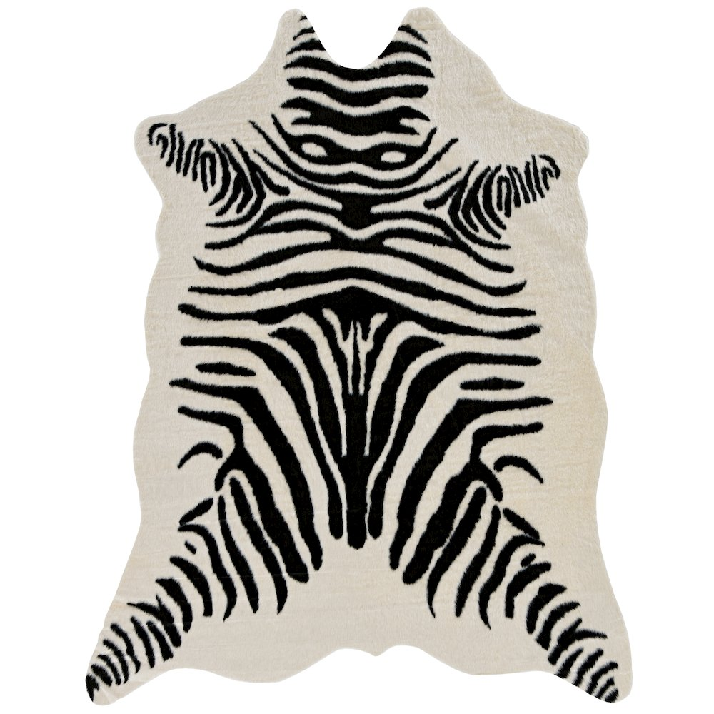 Start2Finish faux cow hide zebra rug in ivory and black, showcasing a textured, animal print design for stylish home decor.