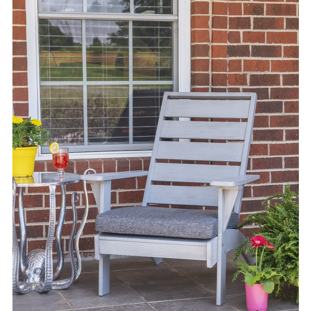 Start2Finish Rockport gray outdoor chair with metal frame and fabric seat, suitable for patio or garden use.