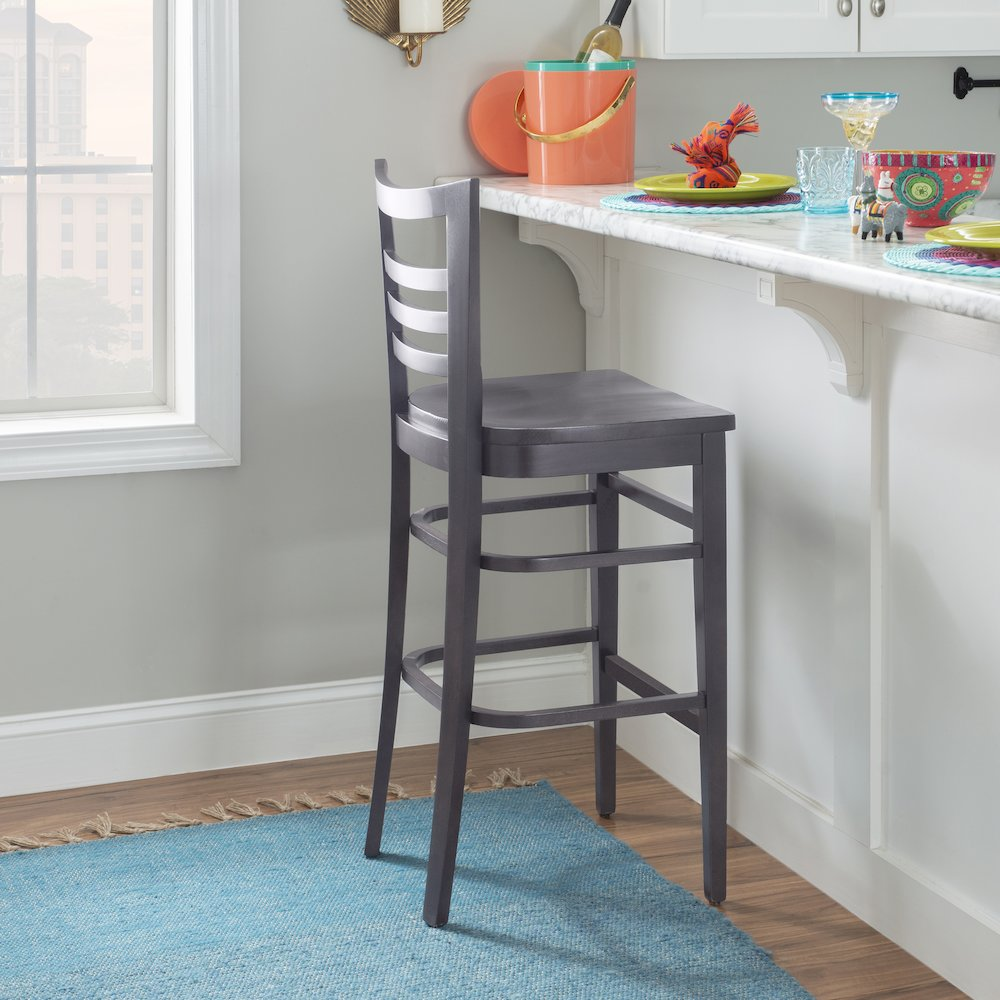 Set of two brown Blairmont barstools by Start2Finish with wooden legs and cushioned seats, suitable for kitchen or bar area.